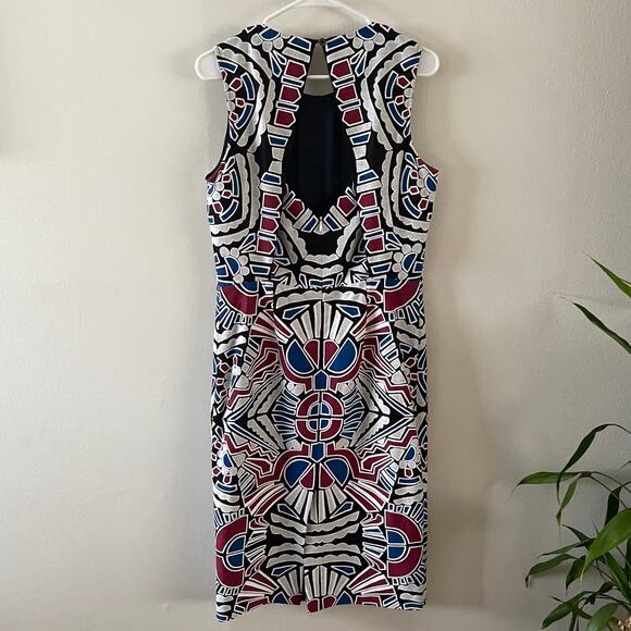 Sea New York Midi Sheath Dress Women 10 Multi-Color Laser Cut Geometric Print - Picture 2 of 12